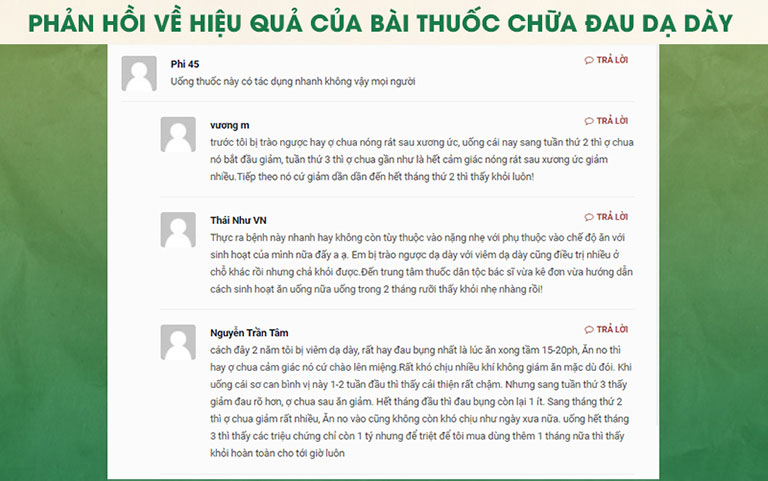 Một số phản hồi của người dùng trên các diễn đàn về Bài thuốc chữa dạ dày của Thuốc dân tộc