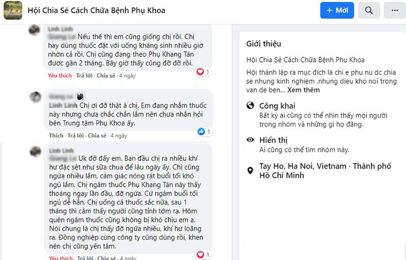 Phản hồi của bệnh nhân viêm phụ khoa trên facebook