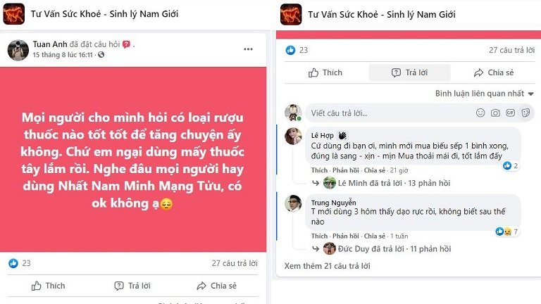 Một phản hồi khác trên hội nhóm chữa sinh lý nam