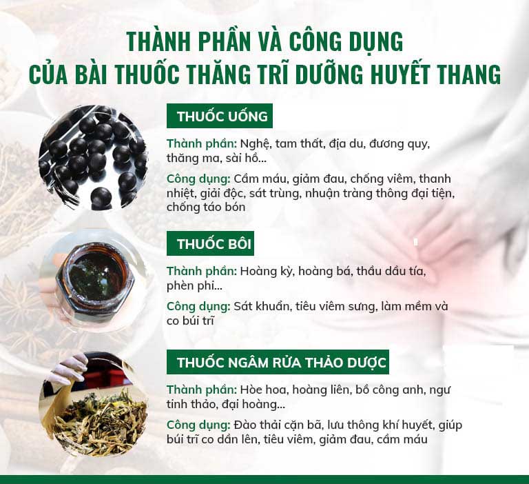 Thành phần và công dụng bài thuốc thăng trĩ dưỡng huyết thang