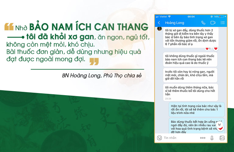 Người bệnh nhắn tin trao đổi tình trạng thực tế với Trung tâm Thuốc dân tộc sau 2 tháng sử dụng Bảo nam Ích can thang