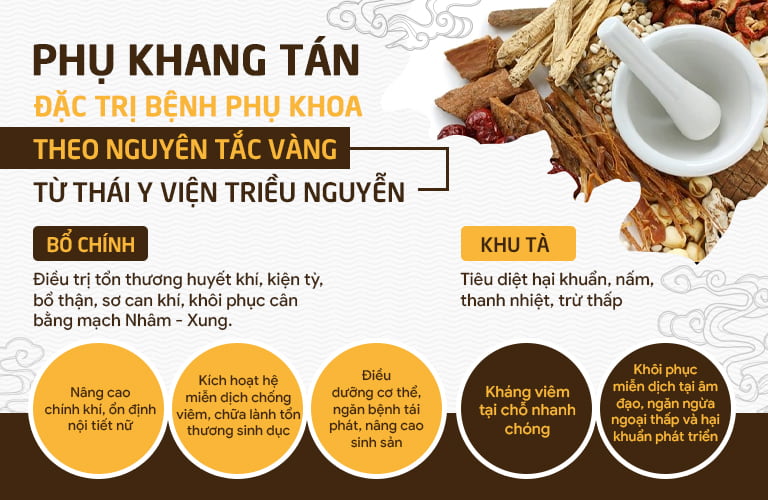 Phụ Khang Tán điều trị bệnh phụ khoa Tận gốc theo cơ chế BỔ CHÍNH - KHU TÀ