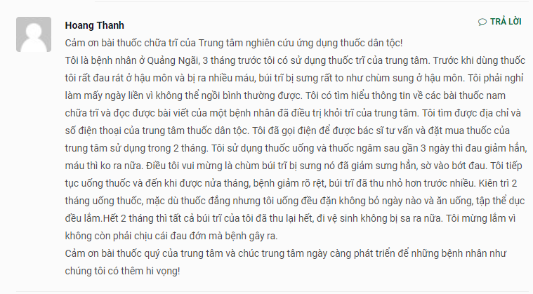 Phản hồi của bệnh nhân về hiệu quả điều trị