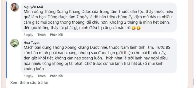 Phản hồi bài thuốc Thông xoang Khang dược